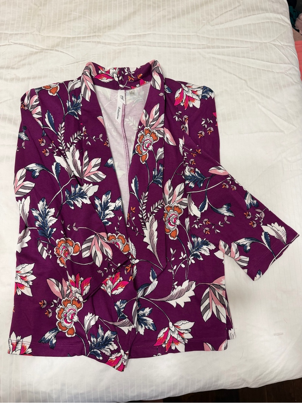 NY Collection Purple Floral Open-Front Kimono